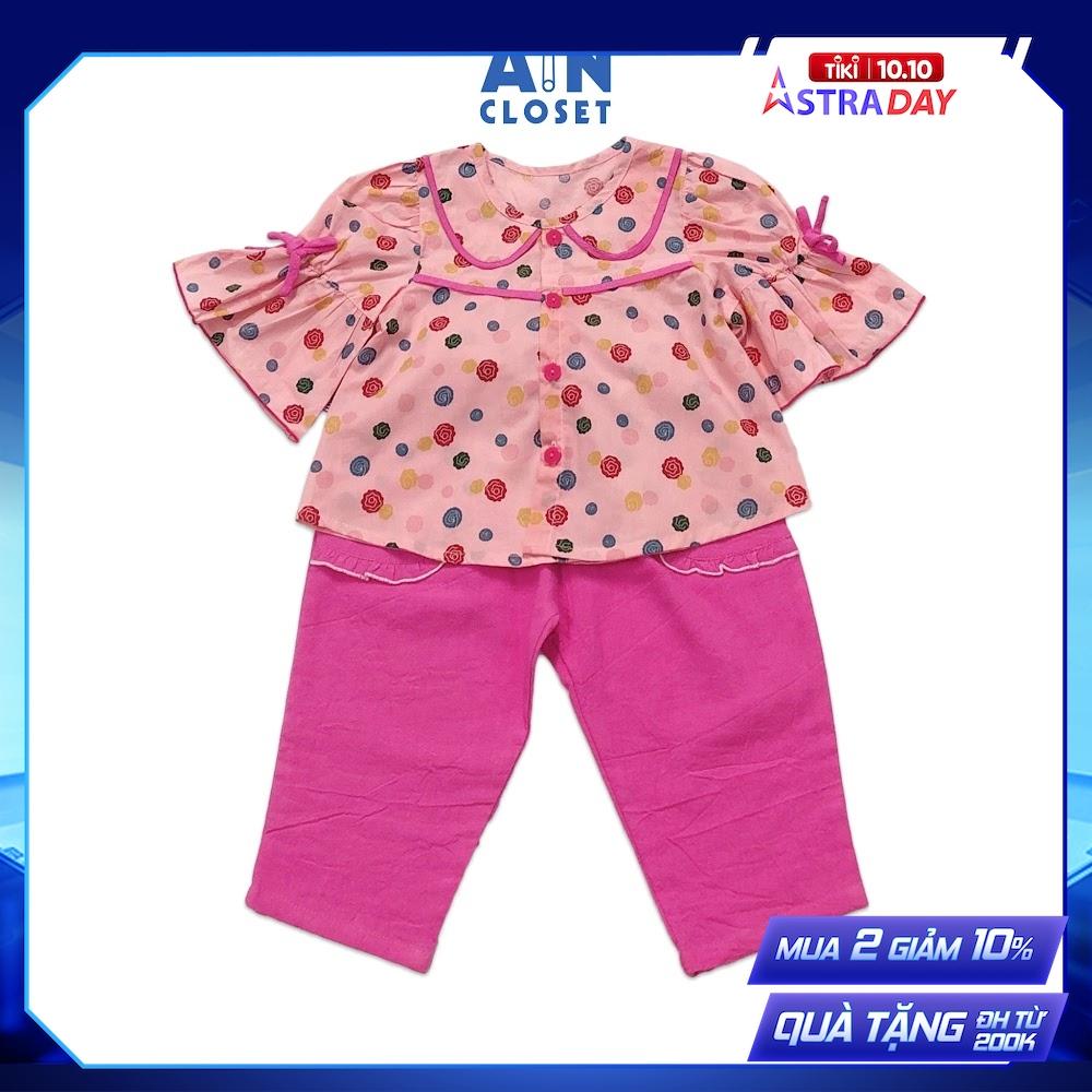 Bộ quần dài áo tay lỡ họa tiết Bi nhiều màu nền hồng sen cotton - AICDBGYNWLQU - AIN Closet