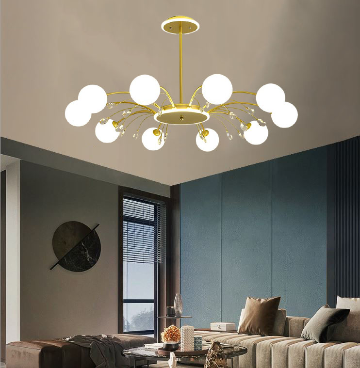 Đèn chùm DESMU phong cách sang trọng, hiện đại loại 10 bóng cao cấp - kèm bóng LED chuyên dụng.