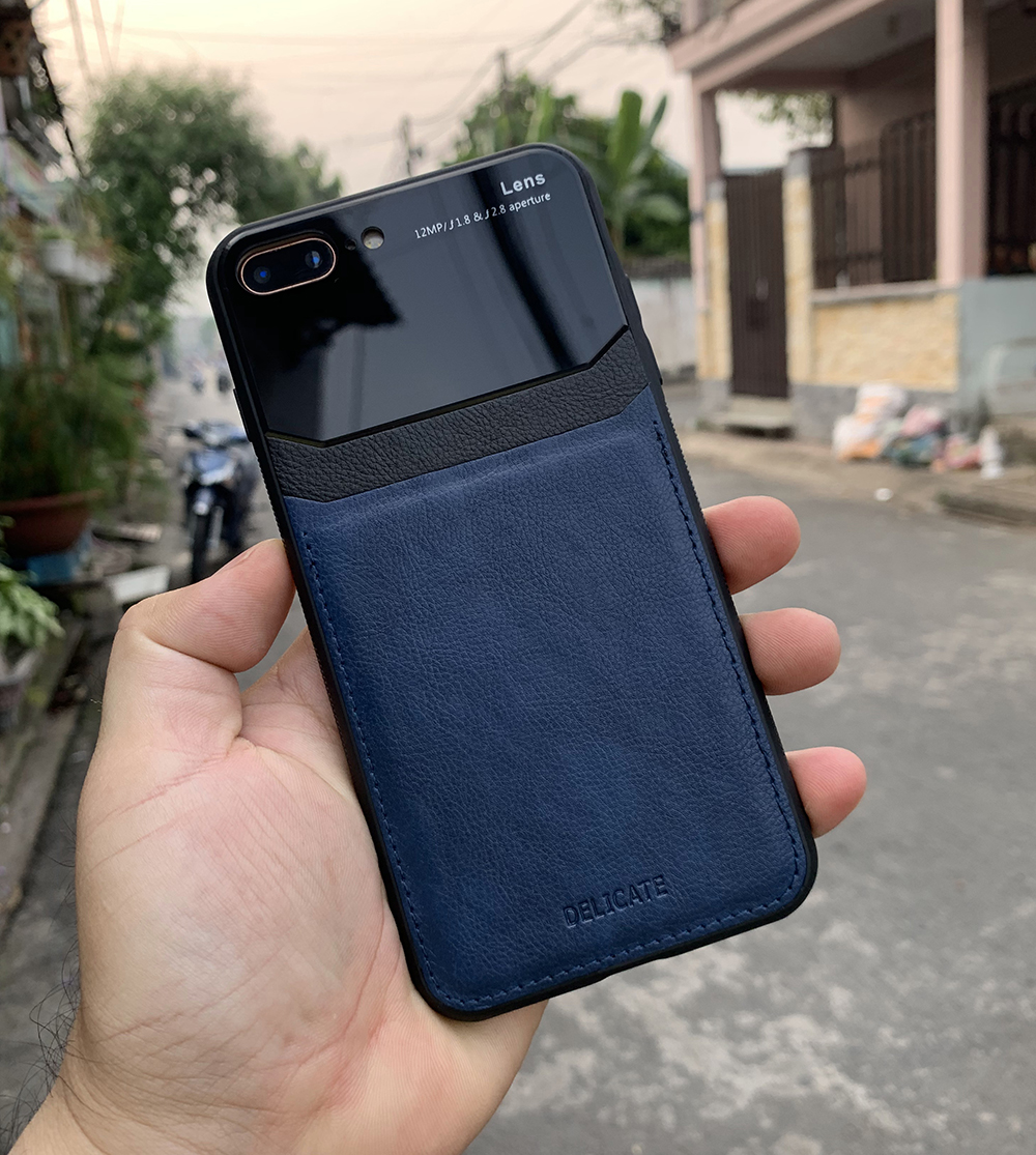 Ốp lưng da kính cao cấp dành cho iPhone 7 Plus / iPhone 8 Plus - Màu xanh - Hàng nhập khẩu - DELICATE