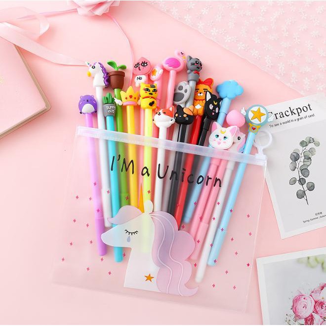 COMBO MỰC TÍM 20 CÂY BÚT BI NƯỚC HOẠT HÌNH UNICORN - JL -