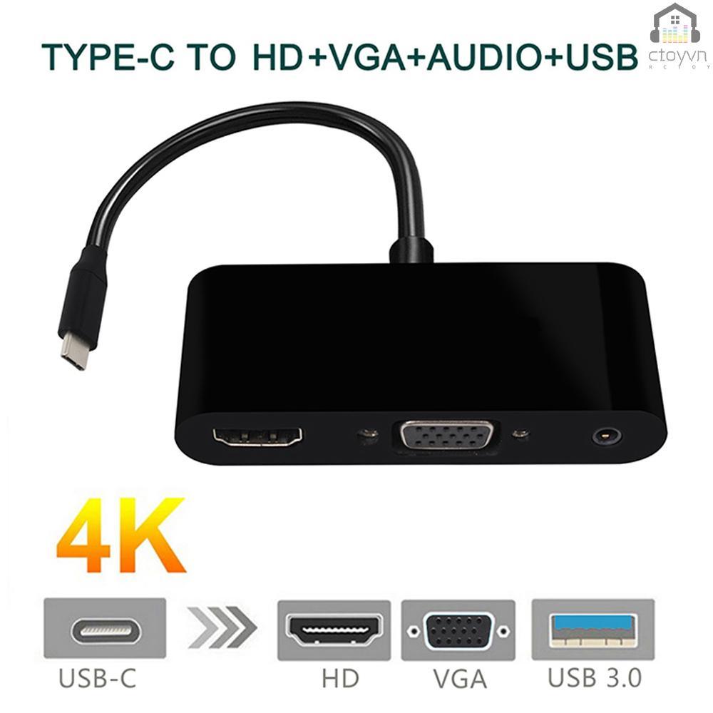 Bộ chuyển đổi USB-C Type-C sang HD VGA 3.5mm 3 trong 1 với cổng USB 3.0