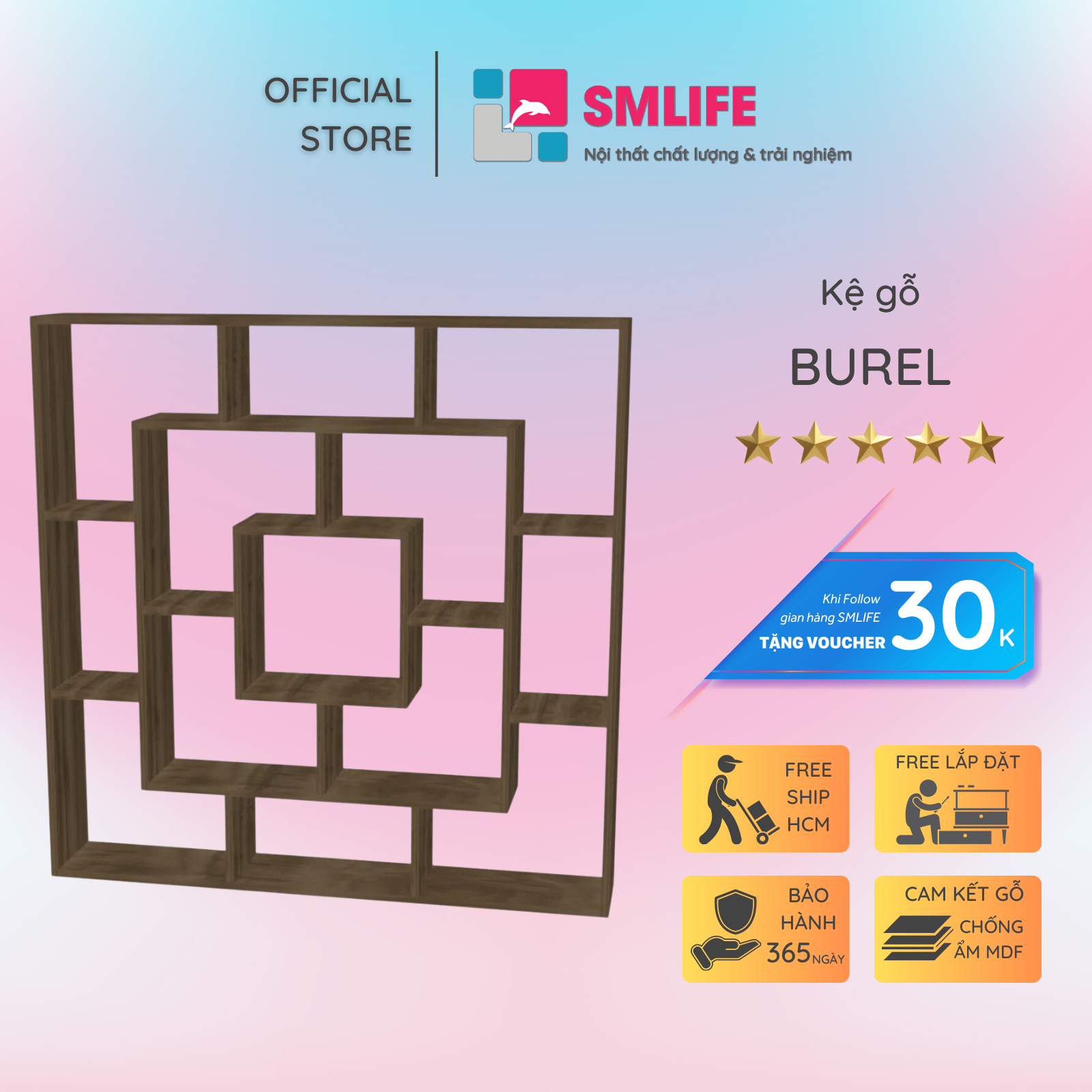 Giá sách bằng gỗ cho gia đình SMLIFE Burel