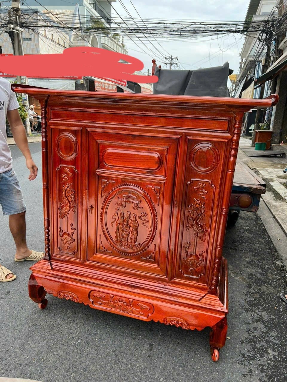 TỦ THỜ GỖ TRÀM BÔNG VÀNG CHẠM TAM ĐA NGANG 127 CM , BÀN THỜ GỖ , BÀN THỜ PHẬT
