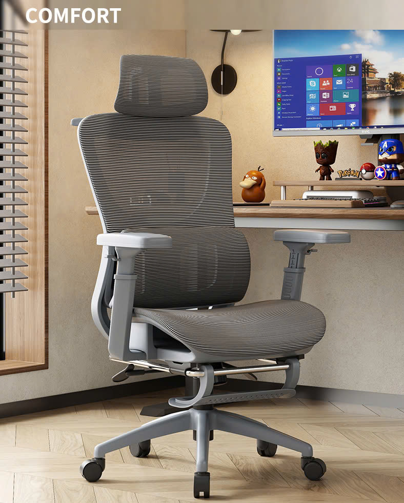 Office Furniture with Tilt Lock and Lumbar Support, Adjustable Arms, With Footrest. Nội thất văn phòng có khóa nghiêng và hỗ trợ thắt lưng, tay vịn có thể điều chỉnh, có chỗ để chân