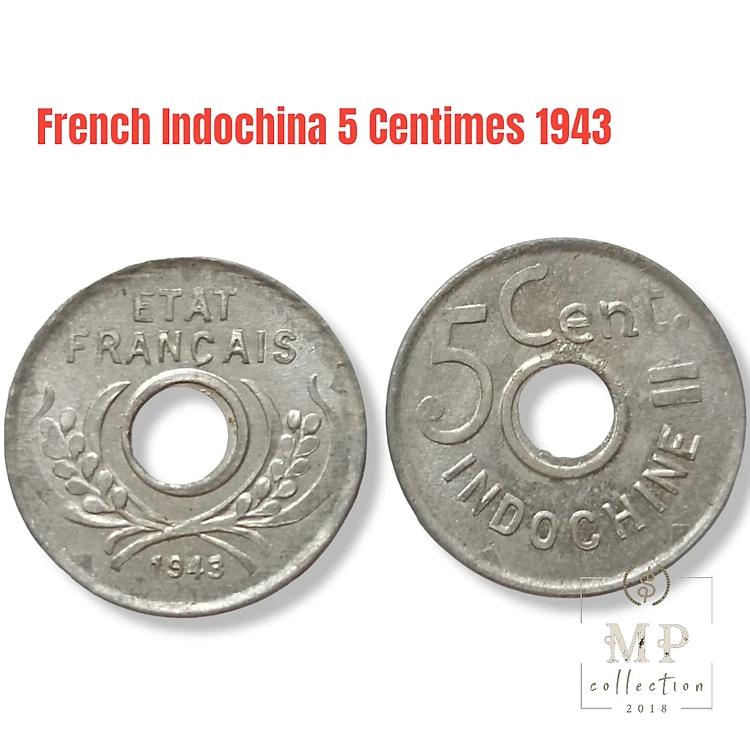 Đồng xu French Indochina 5 Centimes 1943
