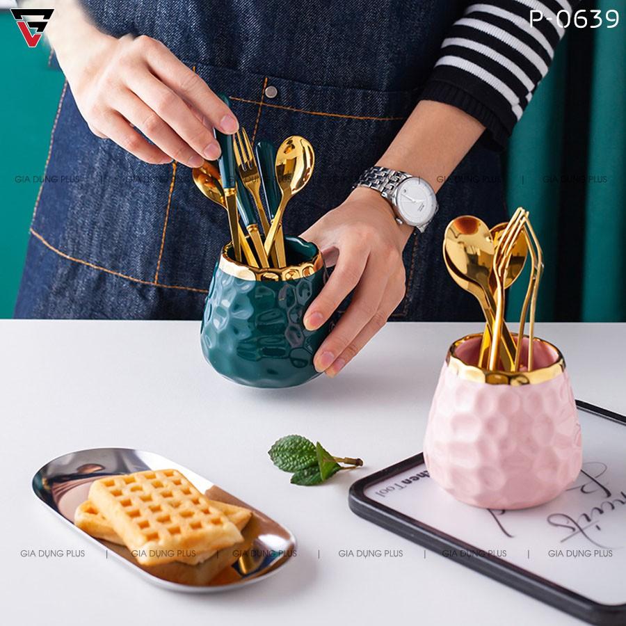 Lọ Sứ Đựng Nĩa Trái Cây, Muỗng Cafe Cao Cấp | Gia Dụng Plus