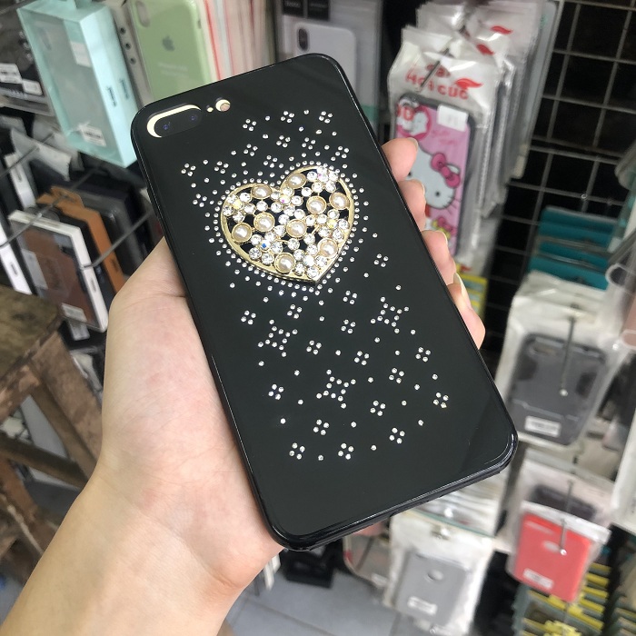 Ốp lưng silicon chống sốc đính đá, viền màu iPhone 7 plus