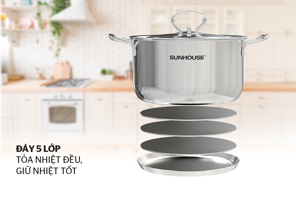 Bộ Nồi Inox 304 5 Đáy Sunhouse SHG503 - Hàng chính hãng