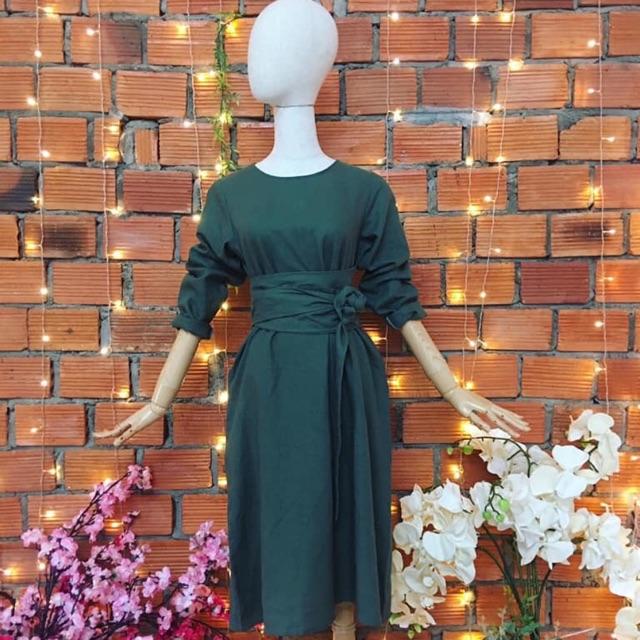 Đầm Linen xanh lá