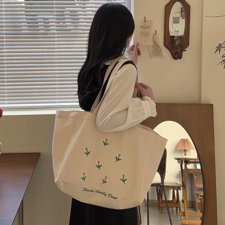 {NEW} Túi Tote Túi Vải Thêu Hoa Cúc Chất Canvas Siêu Dày Fiu.bagstore