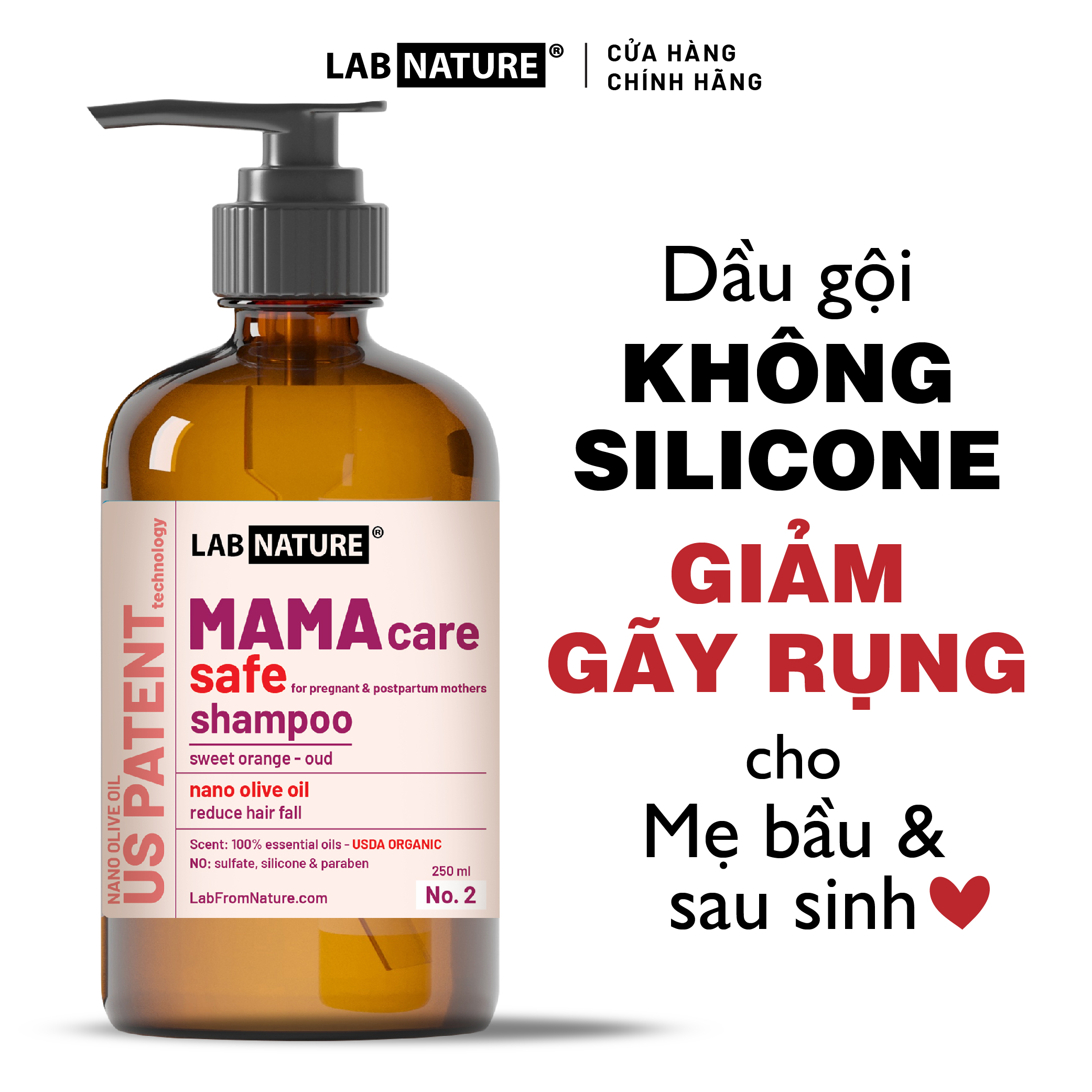 Dầu gội Ngăn rụng tóc dành cho mẹ bầu và sau sinh Wakamono Lab Nature No.2 - Công nghệ Nano Dầu Olive - 250ml