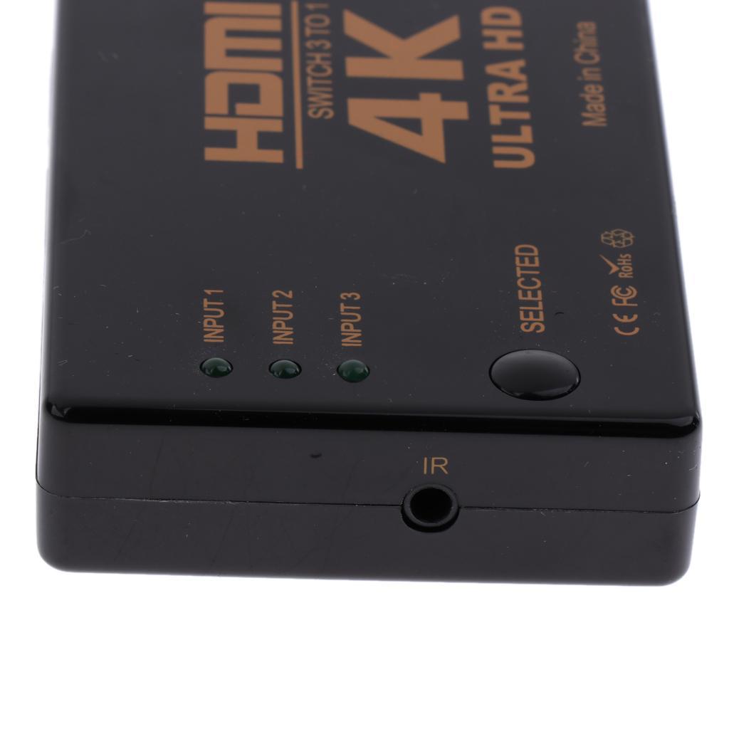 4K Ultra HD HDMI Switch Splitter HDTV 3 In 1 Out with Remote Control