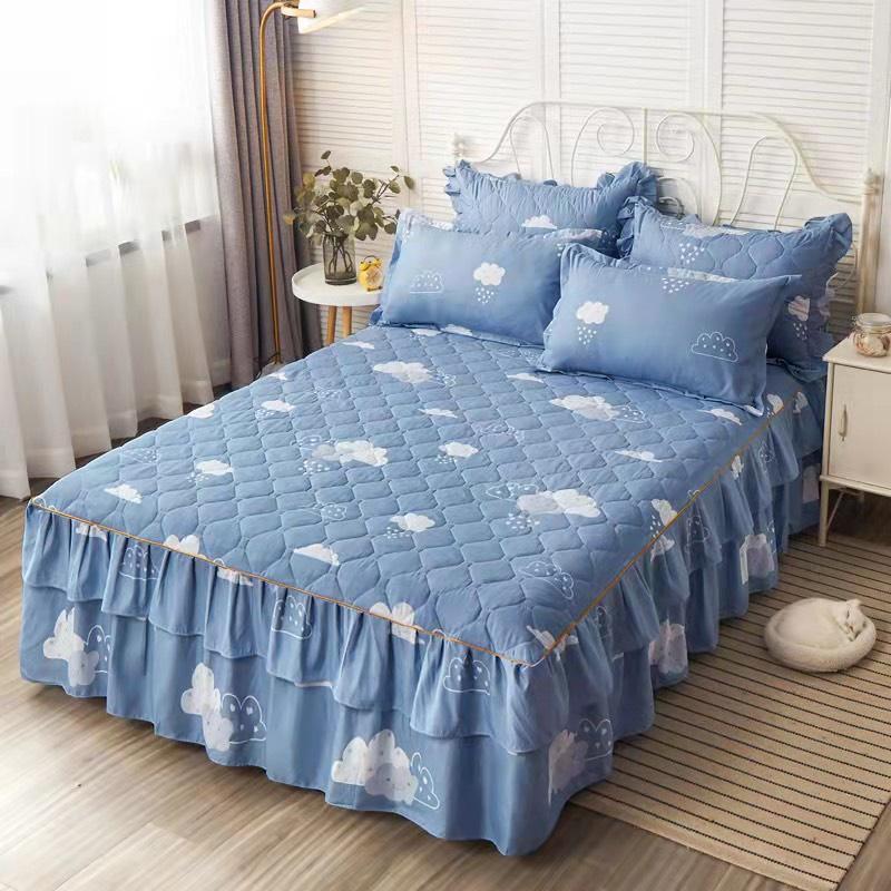 Bộ Ga Gối Cotton Trần Bông 2 lớp - Ga Gối Cotton Phủ Viền Bèo Hàng Nhập Khẩu