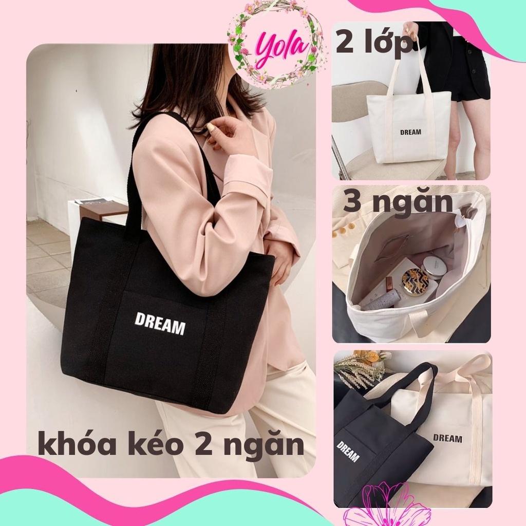 Túi Tote Vải DREAM YOLA SHOP hàn quốc Túi xách nữ vải canvas đẹp rẻ size lớn vừa A4 đi học đi làm TUIV.004 -QUÀ CỘT TÓC