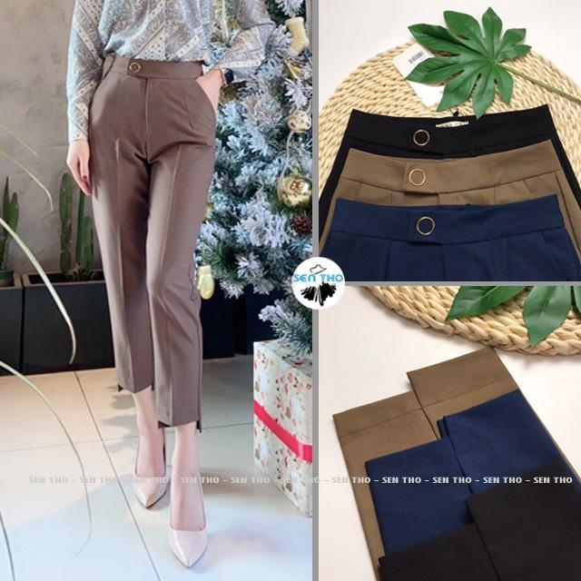 Quần Baggy Nữ Đai Tròn Ống Lệch, Có Cúc Bấm, Quần Công Sở Form Dáng Chuẩn, Chất Vải Cao Cấp