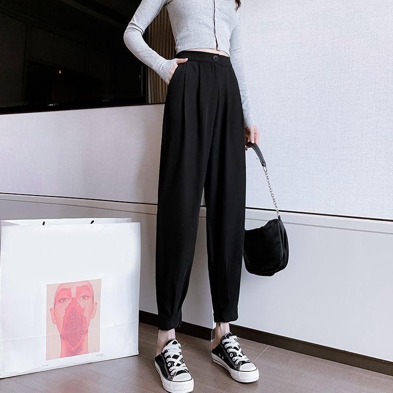 Quần baggy nữ lưng cao màu đen có khóa gấu CHERRY quần tây ống suông V049