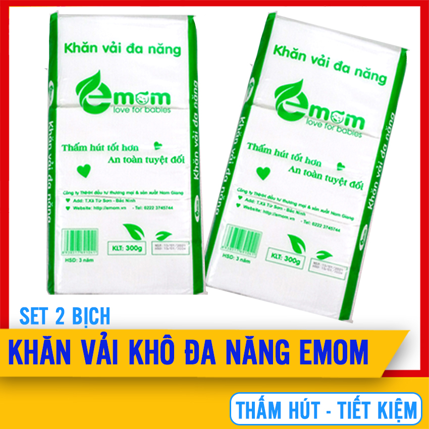 [2 BỊCH] Khăn Khô Đa Năng Cho Bé Sơ Sinh Emom Cao Cấp ( Dùng Thay Khăn Giấy Ướt ) - Khăn Vải Khô Mềm Mại,Tiện Lợi,Tiết Kiệm - Giấy Khô Đa Năng Cho Trẻ Sơ Sinh