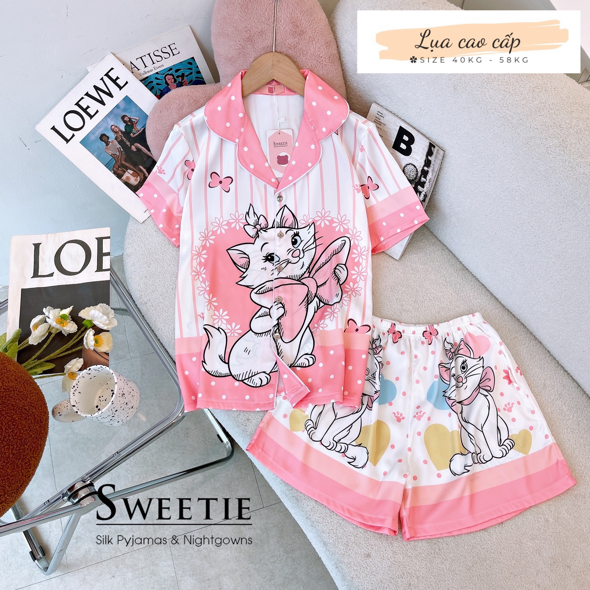 [HCM] (40-58kg) Đồ bộ pijama nữ chất liệu lụa cao cấp đùi TNQN-TNQD-TDQD. gấu lotso-gấu pooh-chuột minnie-vịt daisy-con mèo-mảnh ghép-thỏ dâu-voi con-gấu trắng-doraemon-cún/chó-chim cánh cụt-gấu teddy-cô bé-con mèo