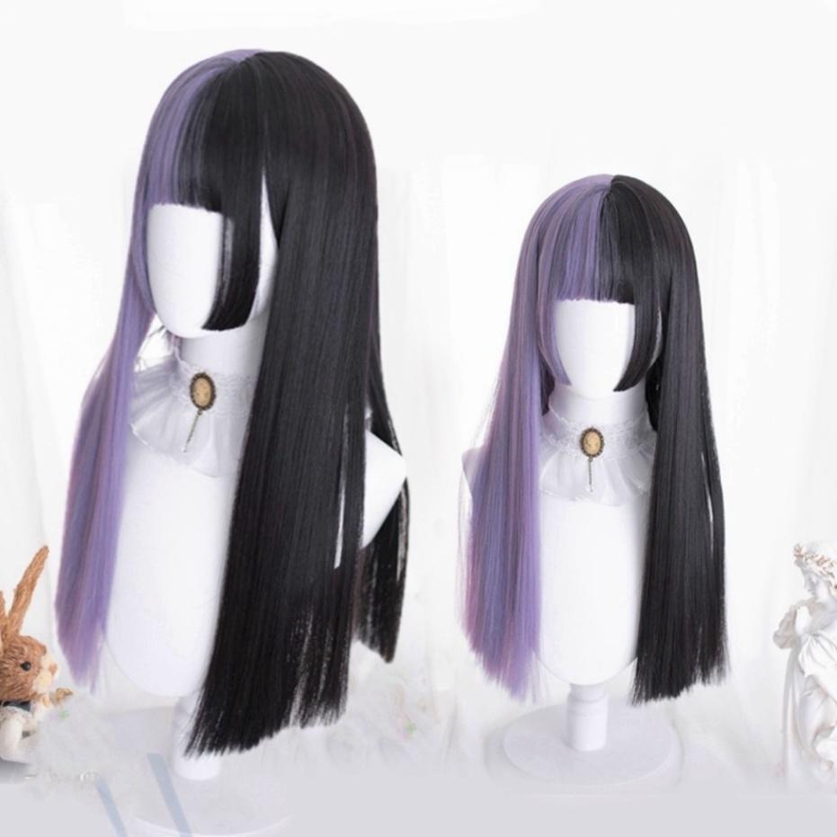 Wig/Tóc giả hot trend mái Hime nửa đen nửa tím siêu cá tính - teen/lolita dài thẳng C898 tím