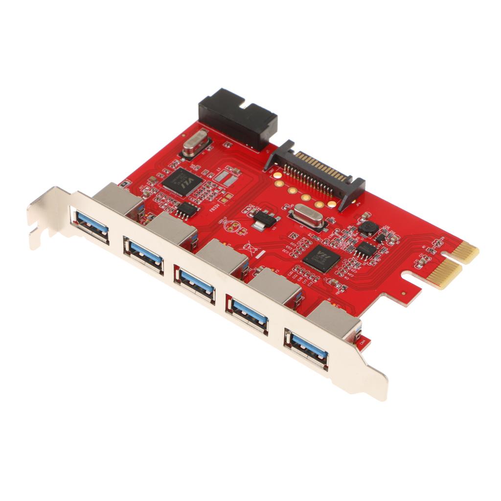 PCI-E to USB3.0 5 Port PCI Express Card Connector Adapter 5Gbps with 20 pin