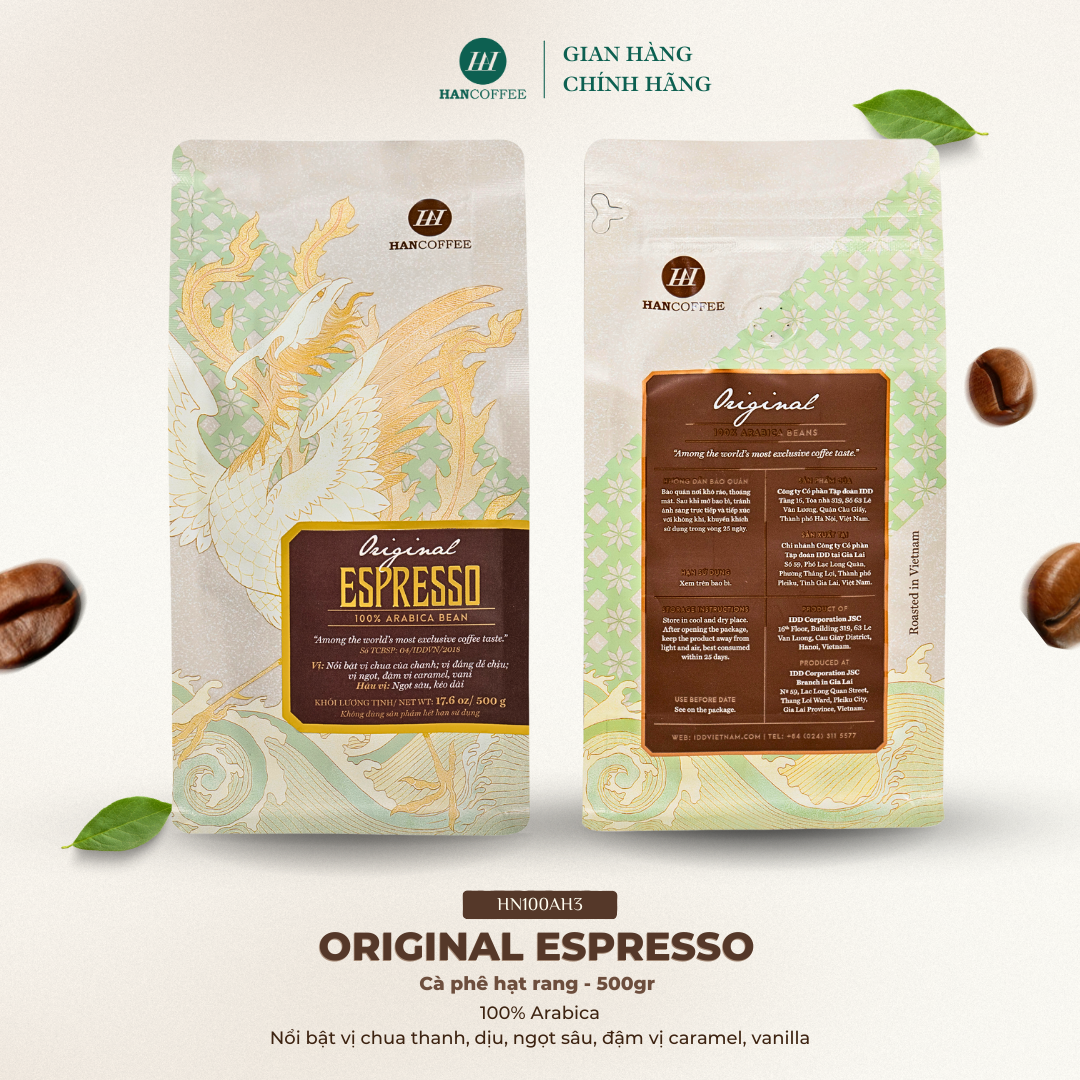 Cà Phê Original Arabica HANCOFFEE Pha Máy Espresso Cao Cấp Nổi Bật Vị Chua Thanh, Đắng Dịu, Ngọt Sâu HN100AH3