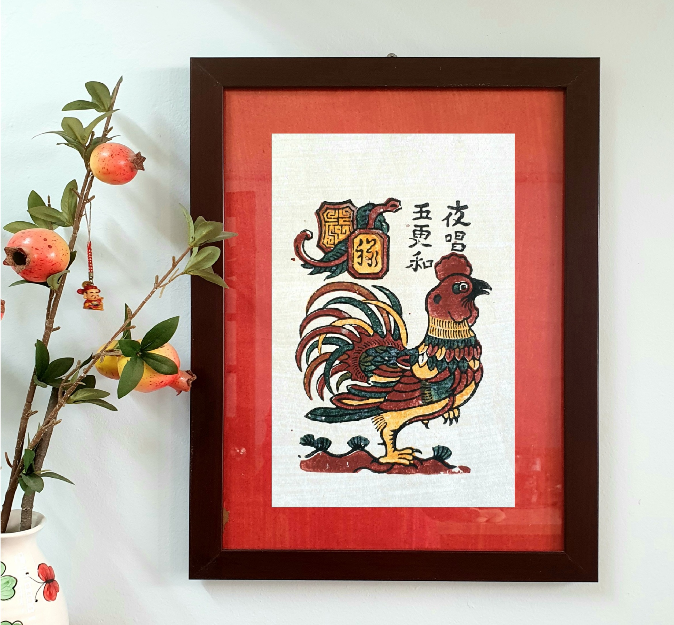 Tranh Đông Hồ Gà trống gáy sáng - Gà dạ xướng - Dong Ho folk woodcut painting