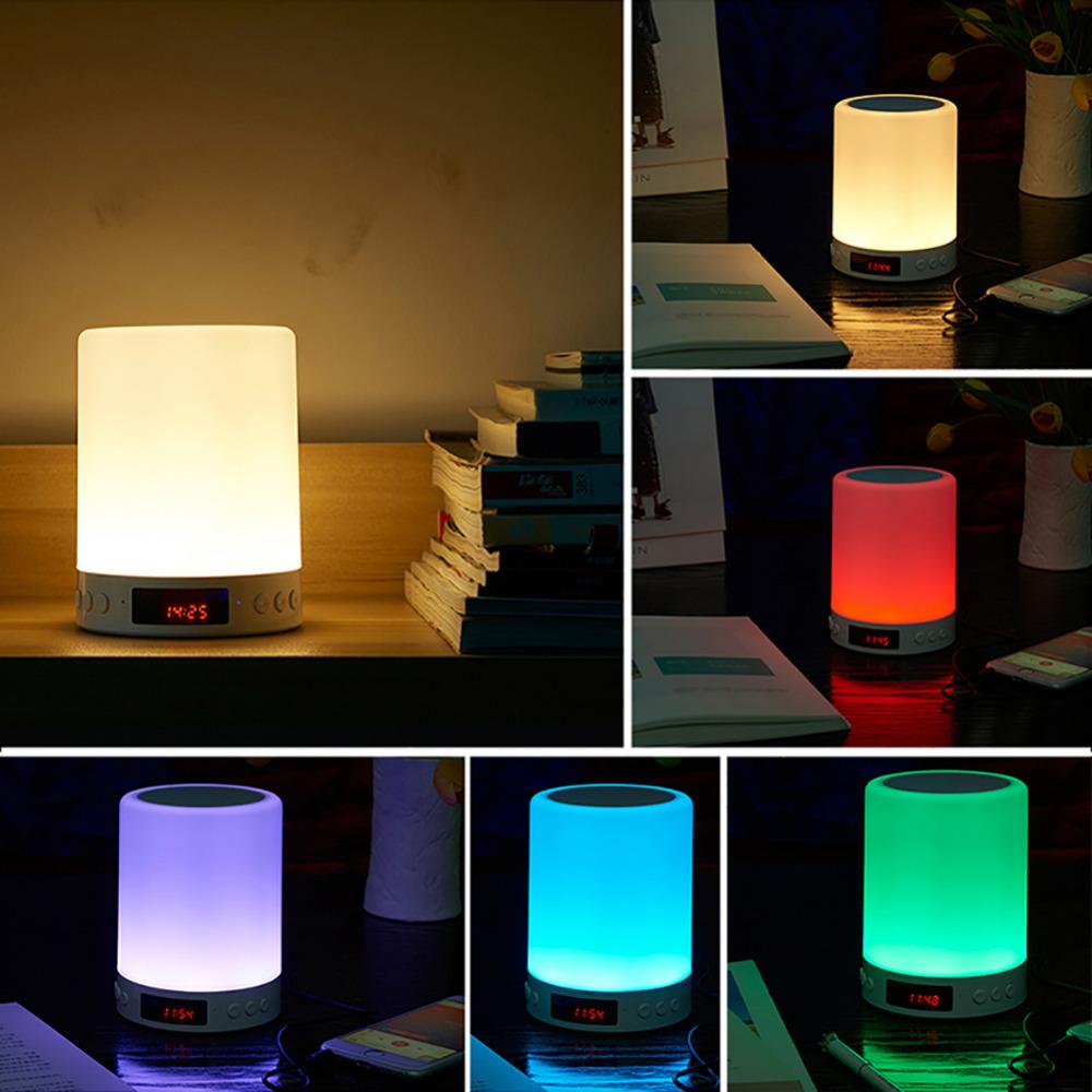Đèn Ngủ Nhiều Màu Sắc Kèm Loa Bluetooth Không Dây Di Động Thông Minh Điều Khiển Bằng Cảm Ứng Màu Sắc Đèn LED Để Bàn Để Bàn Hỗ Trợ Thẻ TF AUX Color: Has LED Time Display