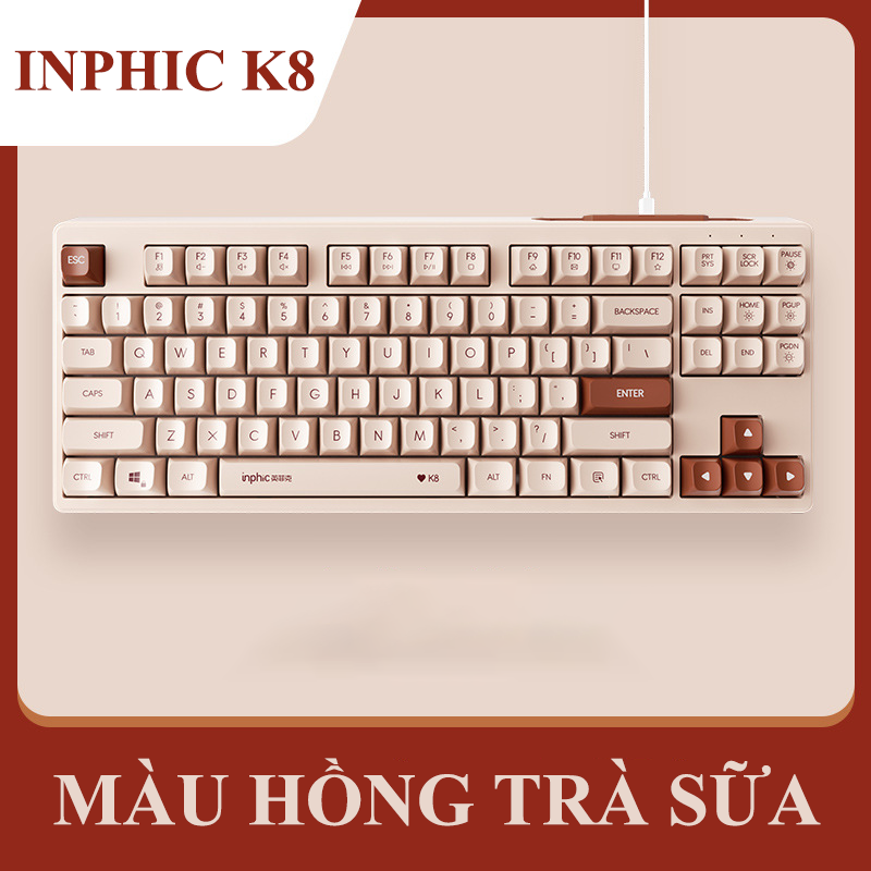 Combo bàn phím và chuột có dây chuyên game INPHIC K8 + PW5N có led thiết kế màu trà sữa dành cho các nữ game thủ - Hàng Chính Hãng