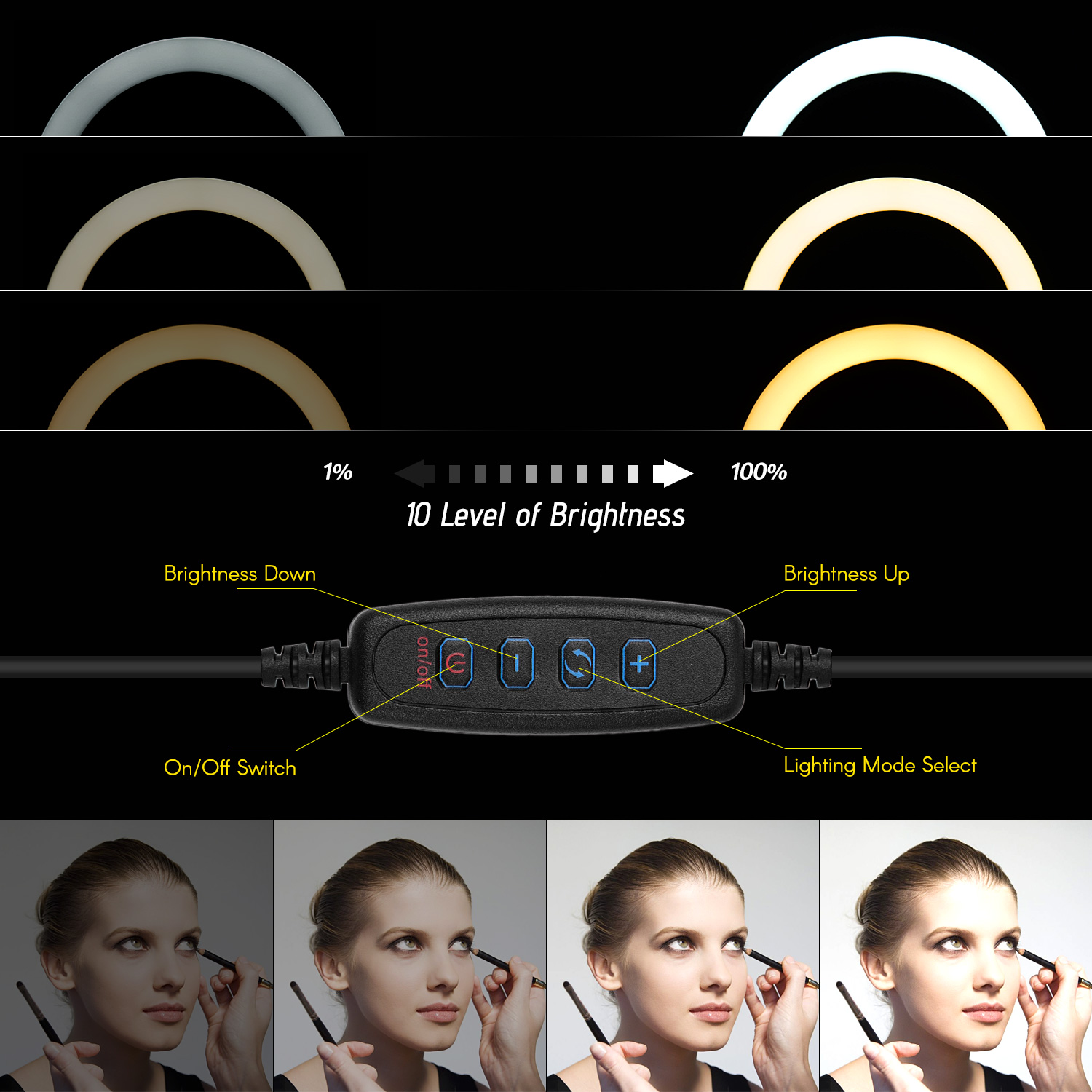 Đèn chụp ảnh vòng LED 26cm / 10 inch có thể điều chỉnh độ sáng được hỗ trợ ánh sáng linh hoạt