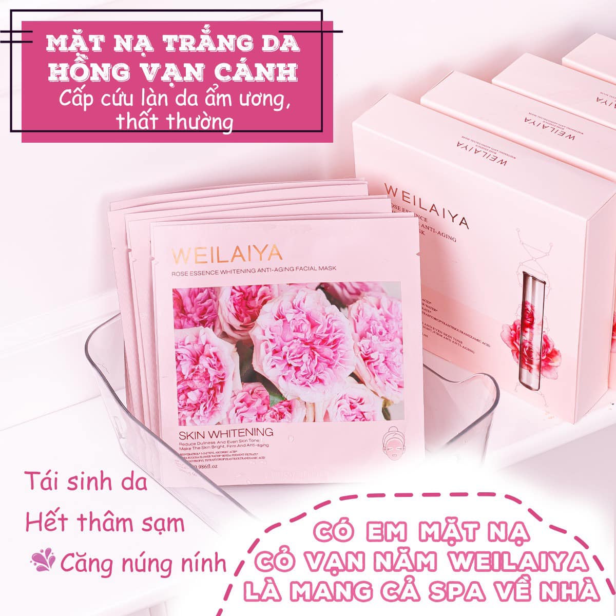 10 miếng Mặt nạ trắng da hồng vạn cánh Weilaiya - Weilaiya Rose Essence Whitening Anti-aging Facial Mask