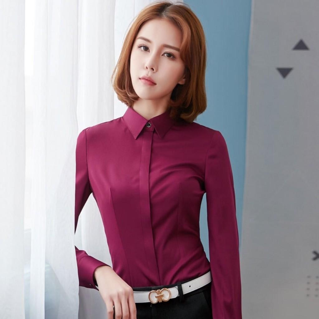 Áo sơ mi nữ trơn dài tay công sở Mã A965 TOP FASHIION SHOP chất áo sơ mi thoáng mát