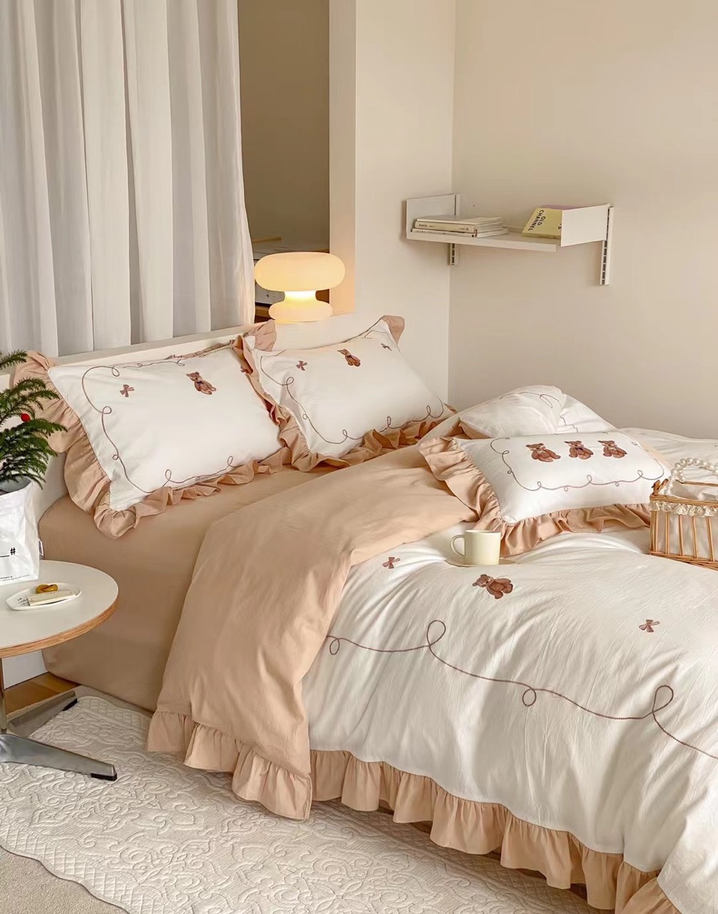 Set chăn ga COTTON LINEN gấu 5 món free tiền máy chun các kích cỡ
