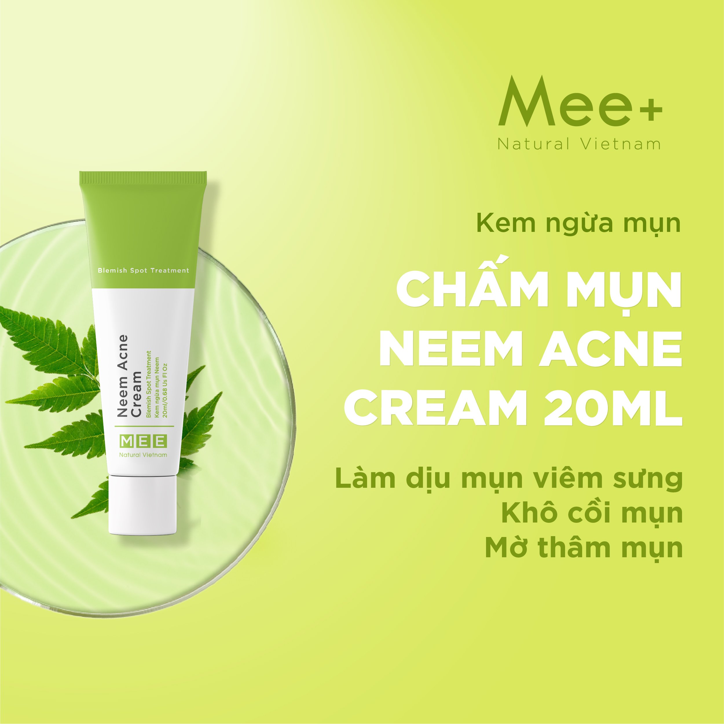 2 Kem Chấm mụn thảo mộc MEE NATURAL - hỗ trợ giảm mụn, mờ thâm Neem Acne Cream 20ml