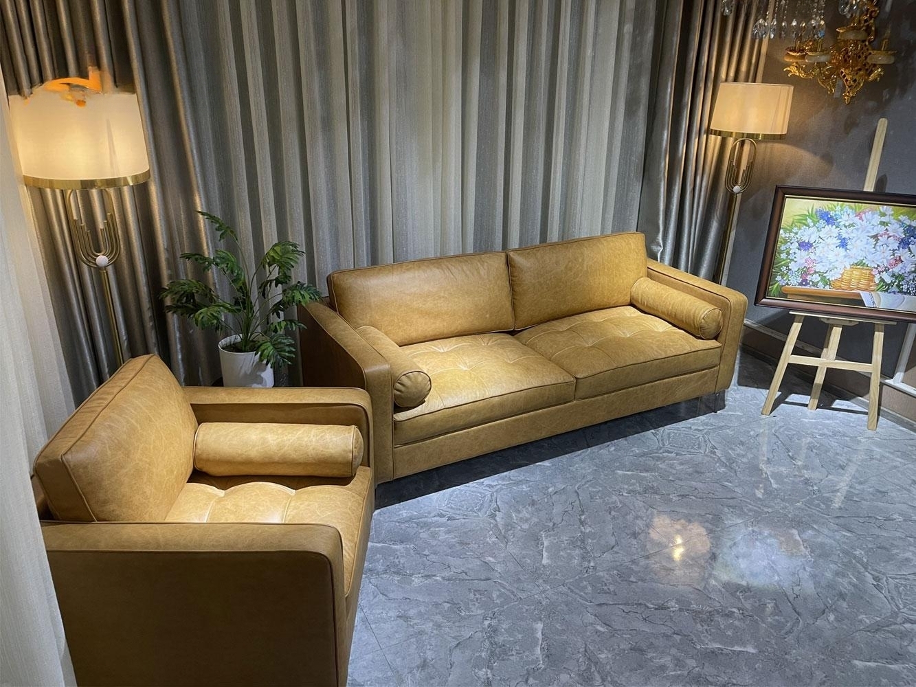 Combo ghế sofa băng da bò Italy Juno sofa màu vàng SFBCT07 2m hàng cao cấp chuẩn da bò nhập khẩu Ý