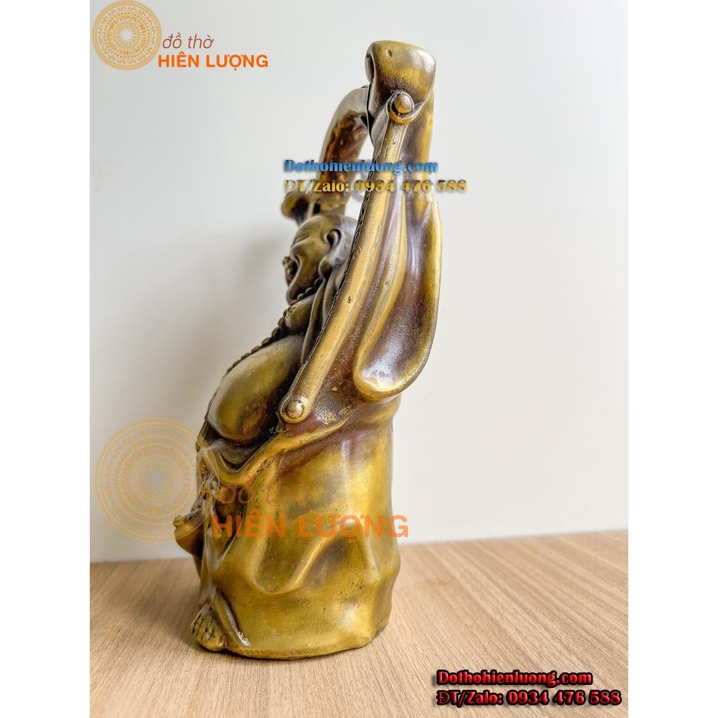 Tượng Phật Di Lặc Vác Gậy Như Ý Bằng Đồng Vàng Cao 19cm