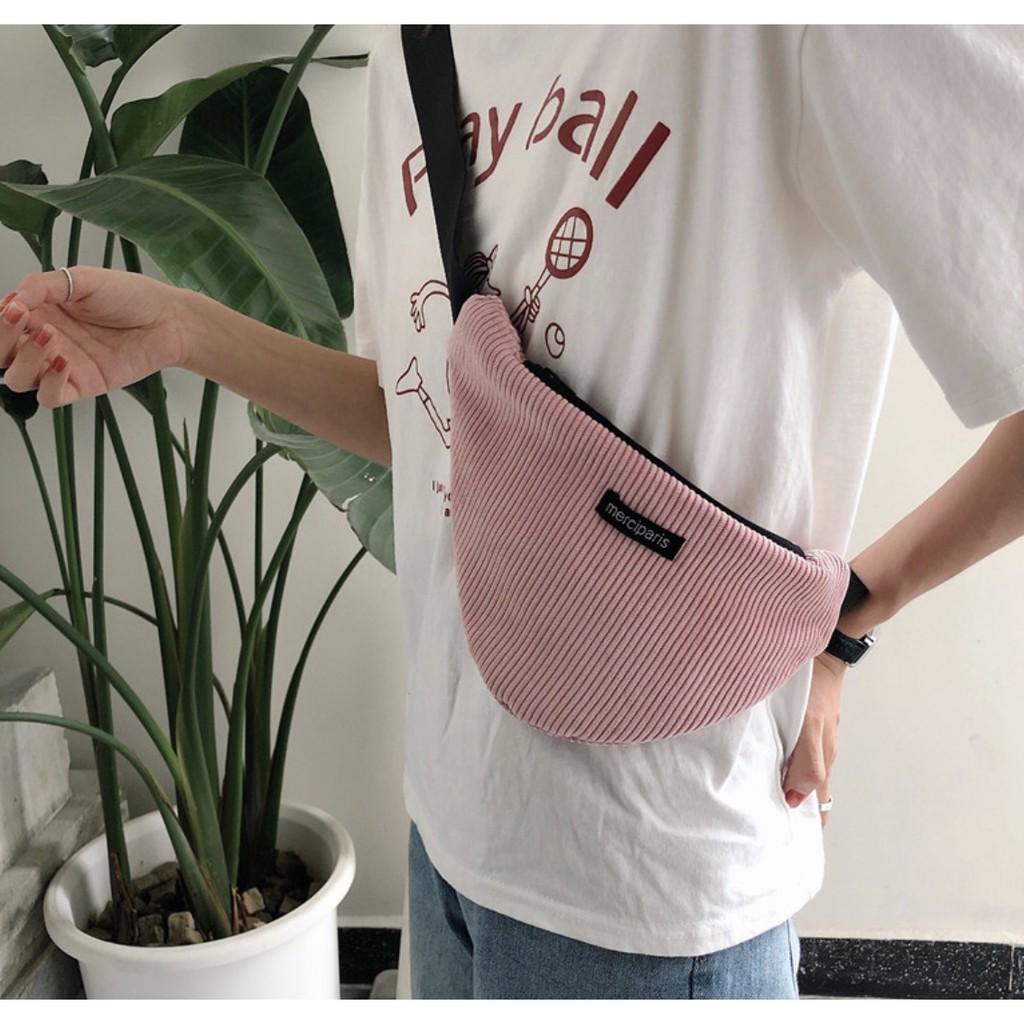 T24-25/Túi chéo túi bao tử chất vải dạ dày dặn màu xanh mint và hồng baby