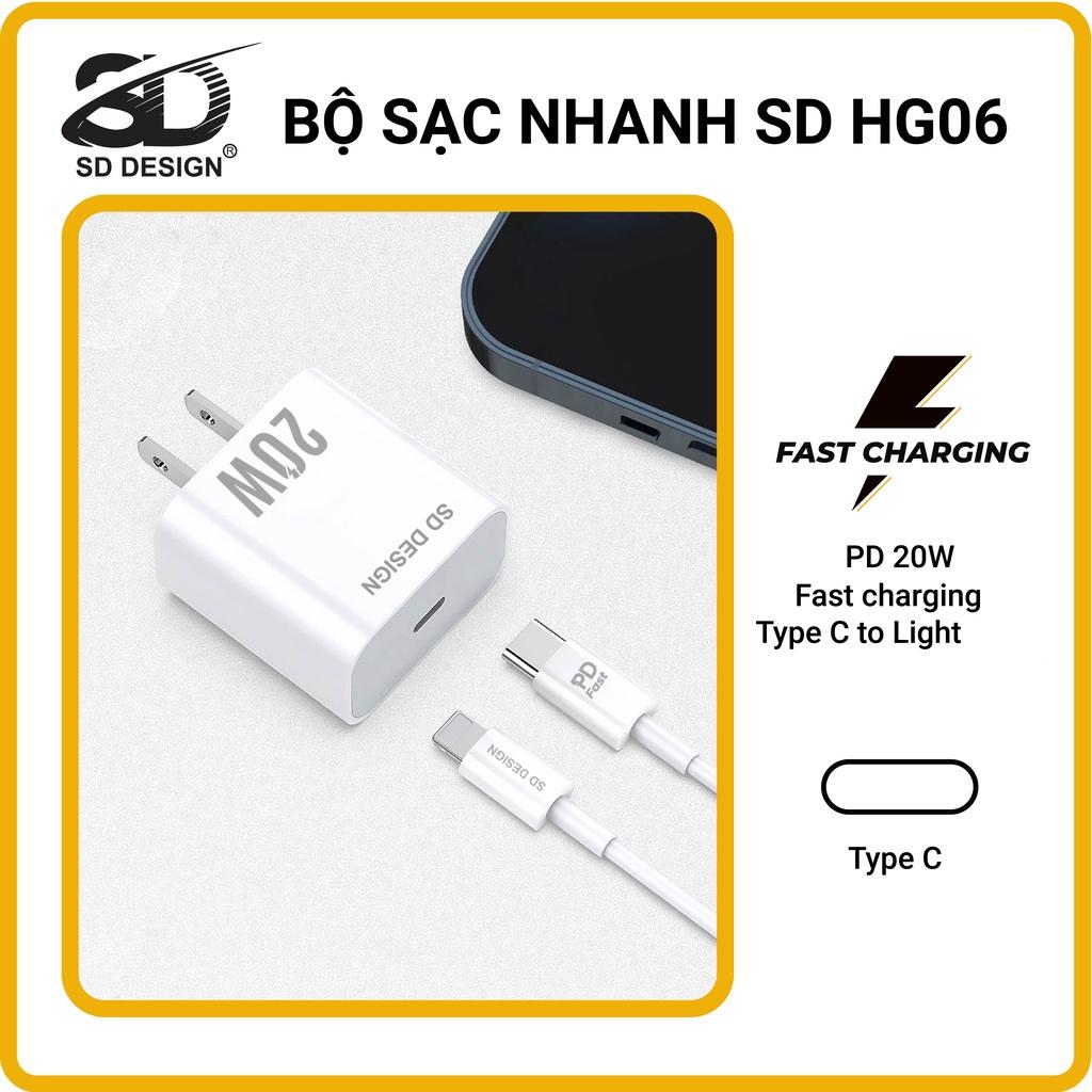 Bộ Củ Cáp Sạc Nhanh 20W HG06 SD DESIGN sạc ổn định an toàn cho điện thoại 6 đến 13 pro max