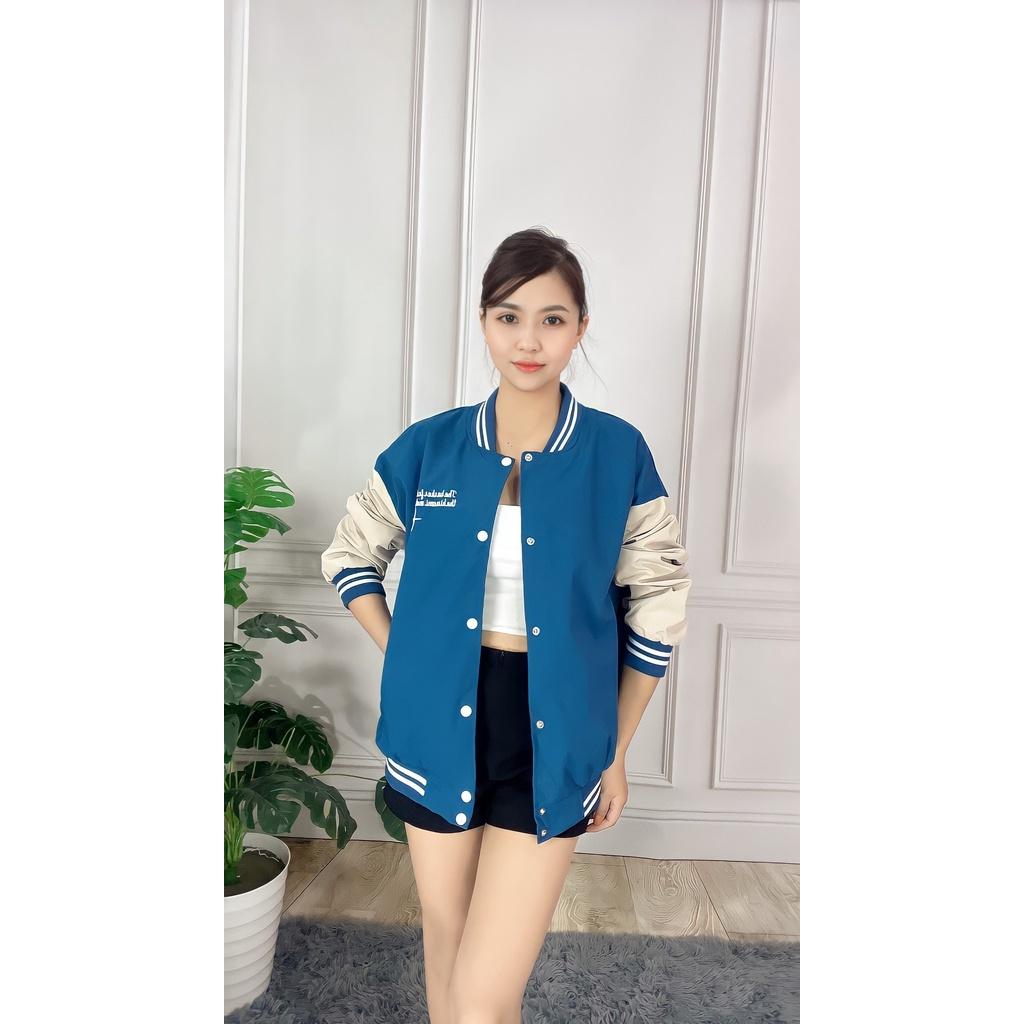 Áo Khoác Bomber Gió Nữ Phối Sọc Tay Bo Dáng Lỡ
