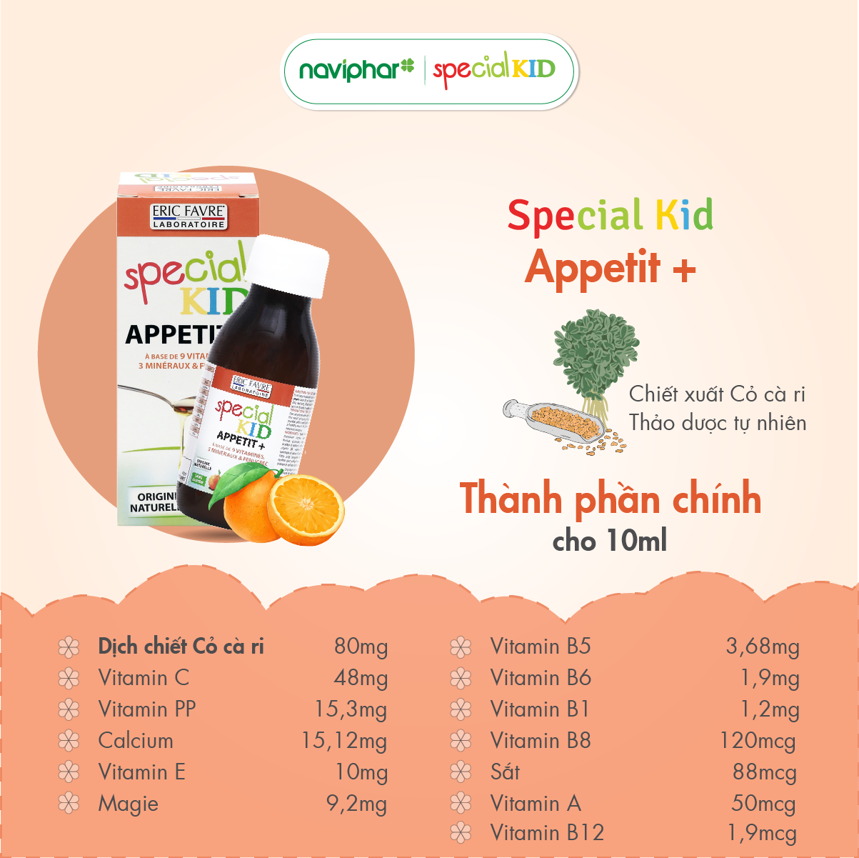 Hình ảnh TPBVSK Special Kid Appetit+ Bổ sung các loại Vitamin và Khoáng chất - Hỗ trợ tiêu hóa tốt, giúp bé ăn ngon miệng (125ml)[Siro – Nhập khẩu Pháp]