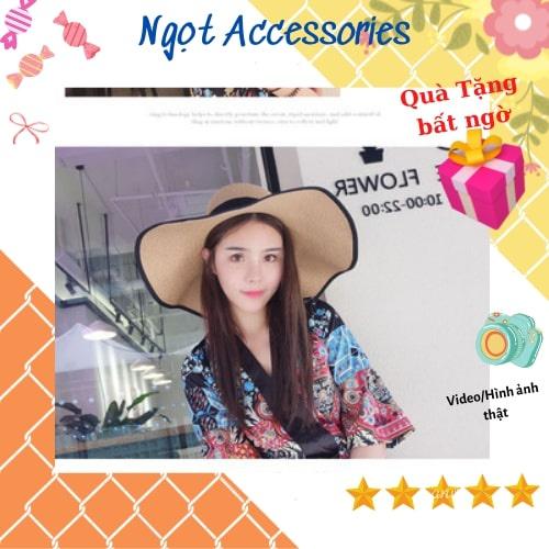 Mũ Cói Rộng Vành Nón Cối Đi Biển Vành Rộng Nữ Thời Trang Ngọt Accessories Đai Nơ Ngọt Ngào Phong Cách Vintage Chống Nắng