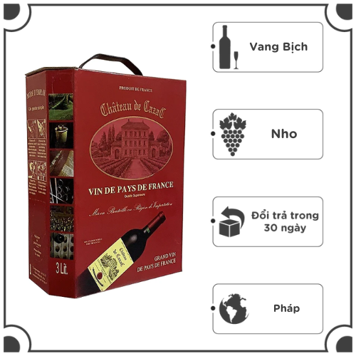 VANG BỊCH CHÂTEAU DE CAZAC 3L, 5L