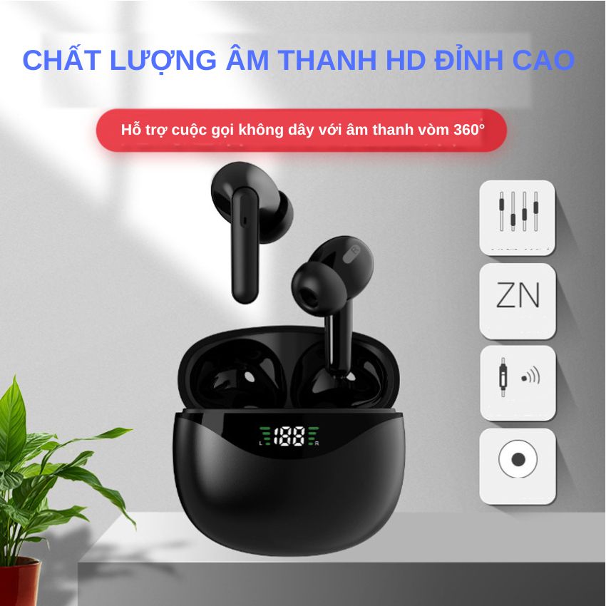 Tai nghe bluetooth không dây CS121 TWS bass mạnh âm thanh nổi có mic đàm thoại màn hình kỹ thuật số cho điện thoại, laptop