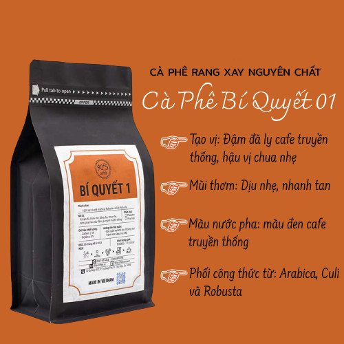 Cà Phê Rang Xay Nguyên Chất - 90S Coffee Vietnam | Bí Quyết 01 | Công Thức Phối: Arabica + Robusta + Culi | 100% Cà Phê Sạch | Đậm Đà - Chua Nhẹ