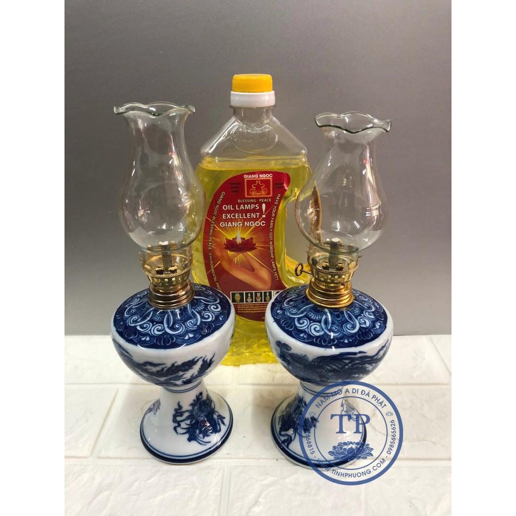 COMBO 2 CHIẾC ĐÈN-ĐÈN THỜ DẦU MEN LAM VẼ RỒNG PHƯỢNG GỐM SỨ BÁT TRÀNG TM12105