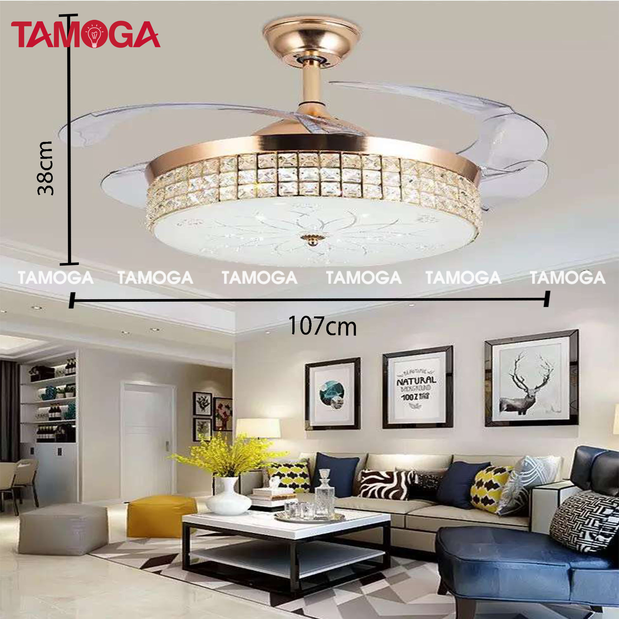 Quạt trần đèn phòng khách G30 3 chế độ AS TAMOGA CLIXA 8043 + Tặng kèm khiển