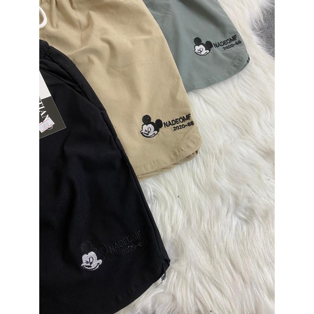 Quần Short Đùi Nữ Thêu Chữ Mickey Cạp Chun Co Giãn Tốt