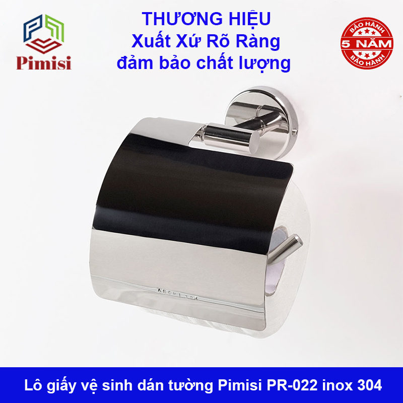 Hộp đựng giấy vệ sinh dán tường inox 304 Pimisi dùng để treo - kệ - móc lô giấy vệ sinh có lõi chống nước trong phòng tắm dán bằng keo không khoan | Hàng chính hãng