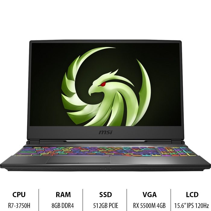 Laptop MSI Alpha 15 A3DDK-212VN (AMD R7-3750H/ 8GB DDR4 2666MHz/ 512GB SSD M.2 PCIE/ RX 5500M 4GB GDDR6/ 15.6 FHD IPS, 120Hz/ Win10) - Hàng Chính Hãng