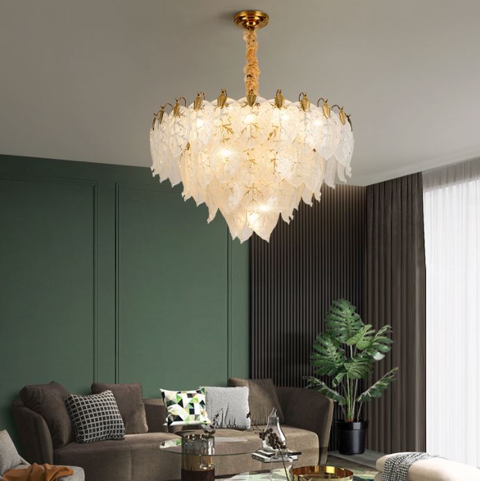 Đèn chùm ARCO pha lê hình chiếc lá hiện đại trang trí nhà cửa cao cấp, sang trọng