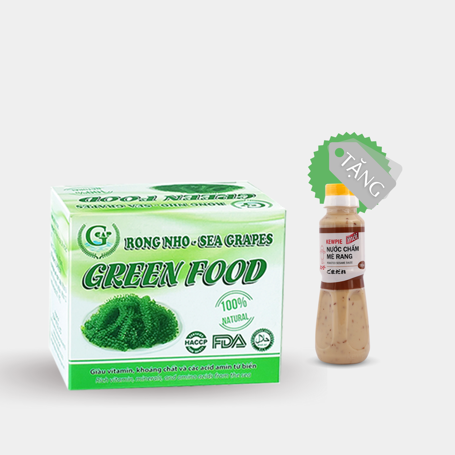 Rong nho biển GREEN FOOD - Sea grapes - Giàu vitamin, khoáng chất và các axit amin (Hộp 200g gồm 10 gói 20G)